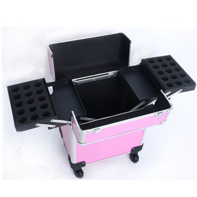 professional cosmetic trolley case for display,aluminum hard train case